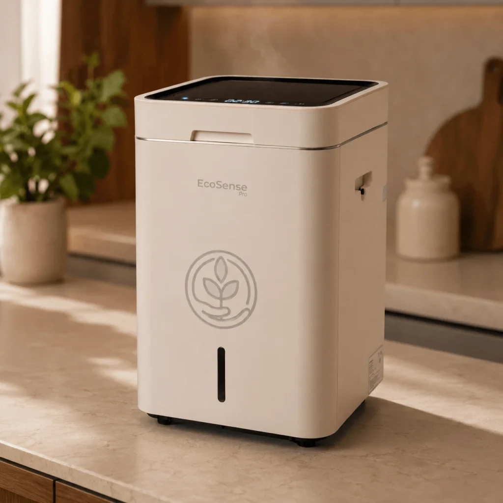 The EcoSense Pro in White running on a kitchen counter